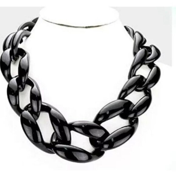 Black acrylic chain necklace chunky acrylic  chain big curb link loop necklace - Picture 1 of 4